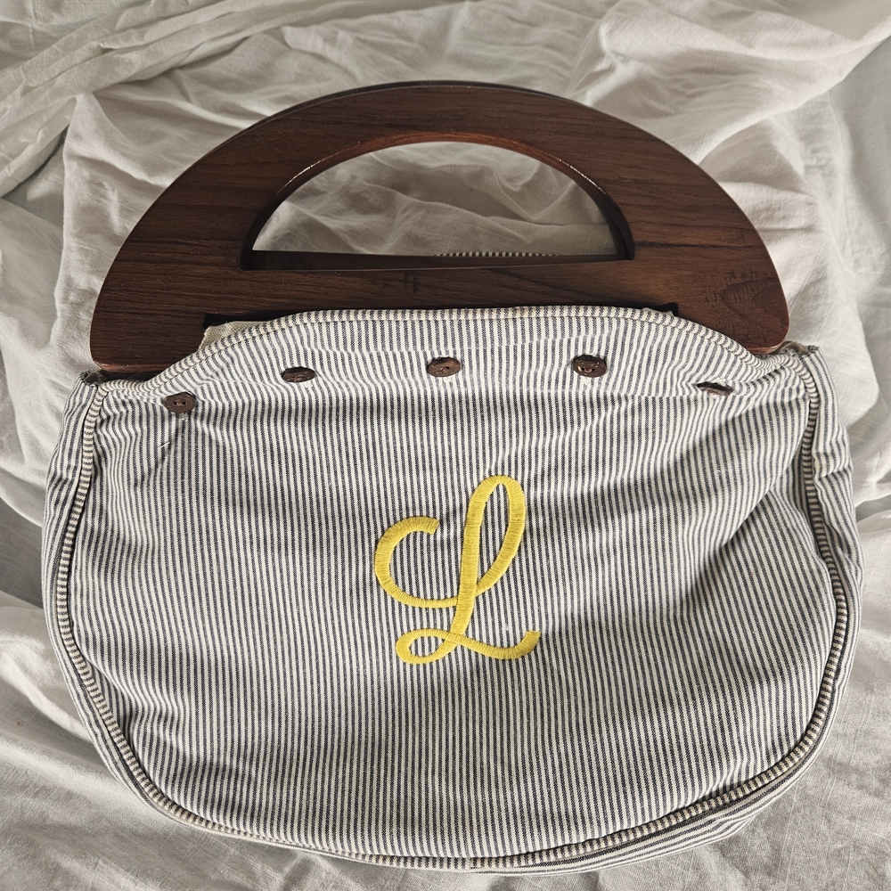 L Gray and Yellow Satchel with Monogram